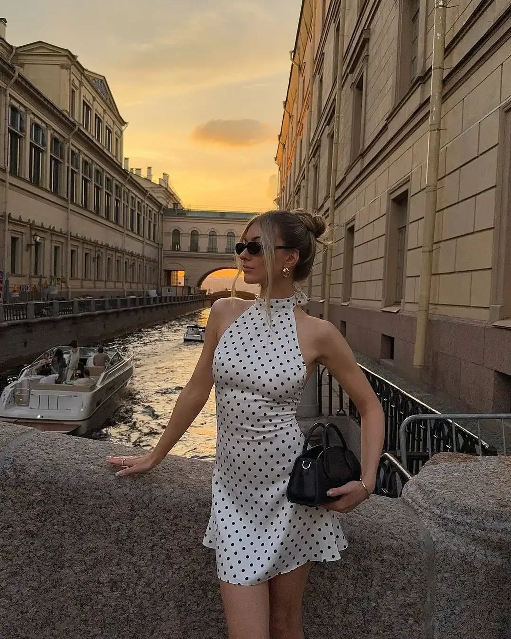 Women's Backless, Sleeveless Off Shoulder Lace Polka Dot Halter Dress